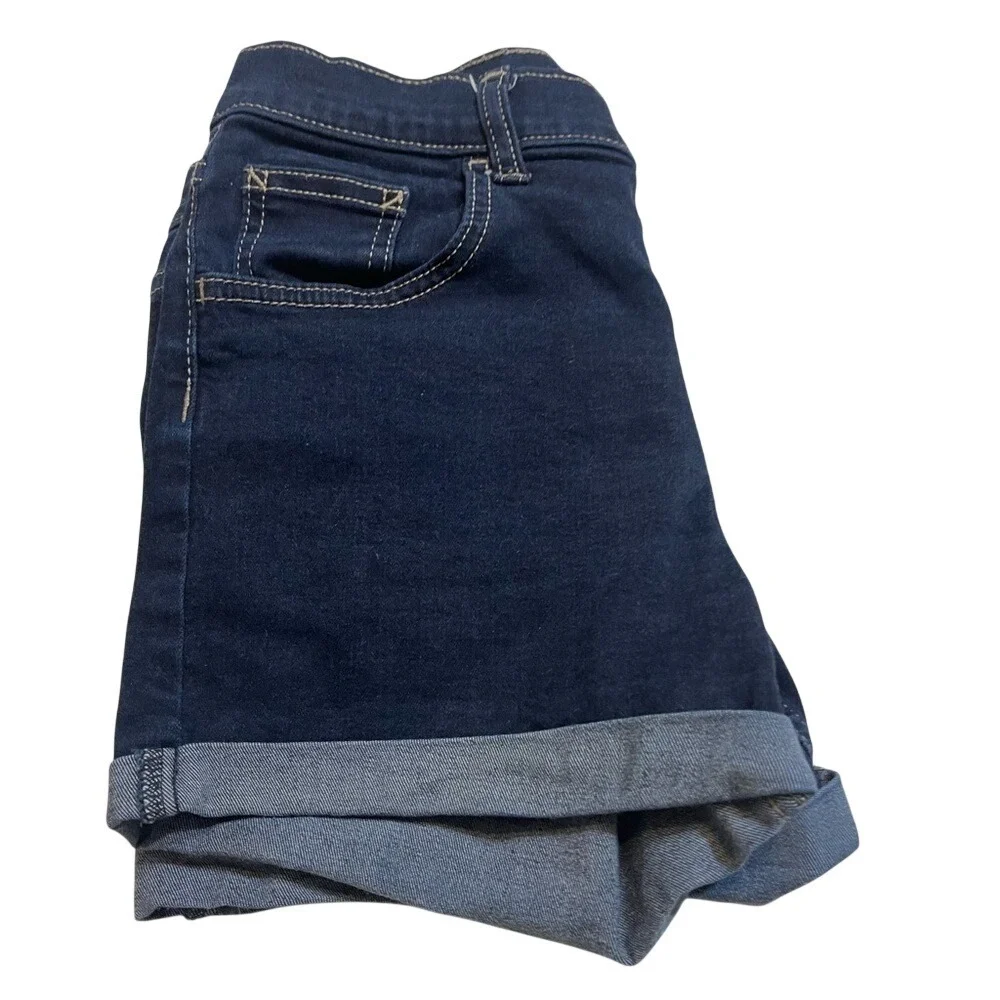 Justice Girls Denim Jean Shorts Button Fly Cuffed Dark Wash Size‎ 12 Plus